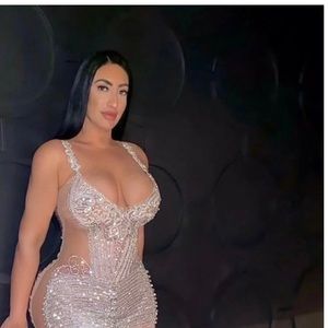 Sexy sliver Rhinestone hand studded party/birthday dress stretchy material